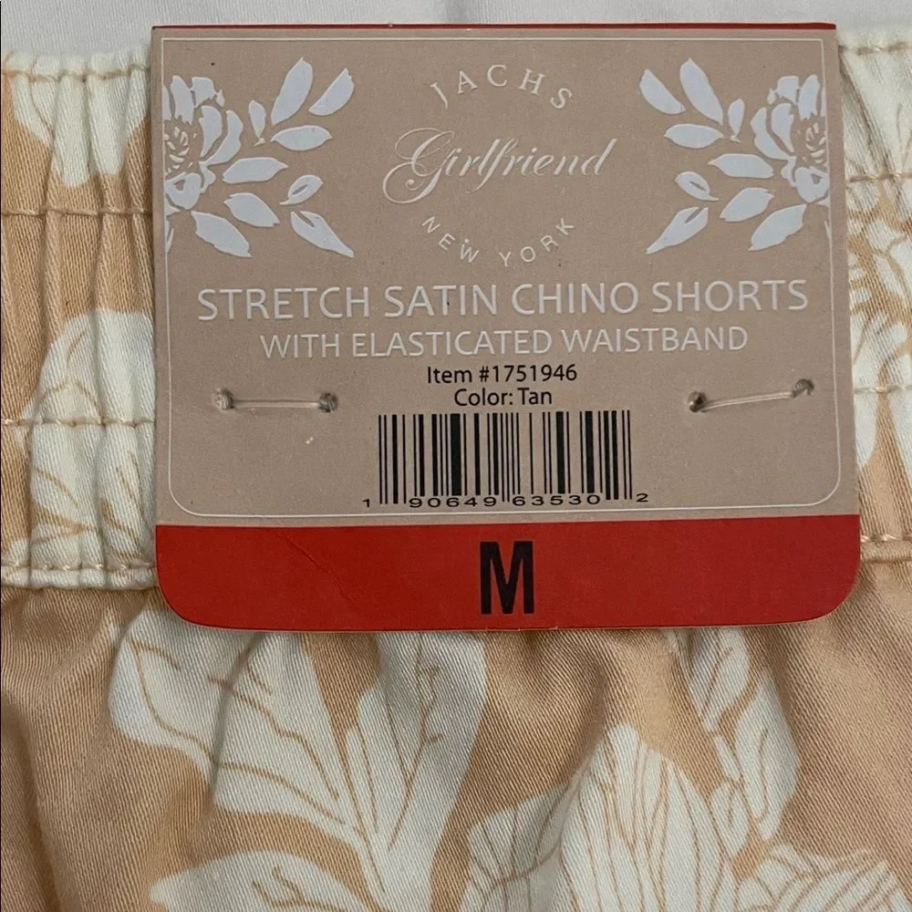 Jachs Girlfriend Tan Floral Stretch Chino Shorts Womens Medium NWT